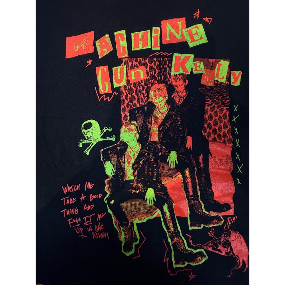 Machine Gun Kelly MGK Graphic T-Shirt Black Neon Punk Rock Concert Tee Large